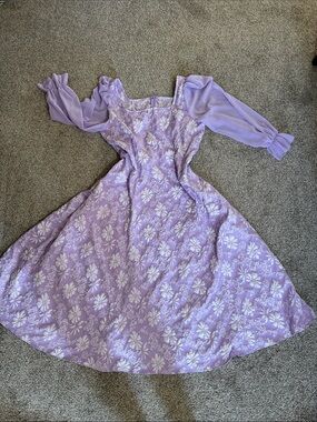 SHEIN Lavender Floral Jacquard Puff-Sleeve Formal Dress
